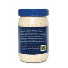 Load image into Gallery viewer, Back of Jar of Shawarma Sauce with Description and QR code.